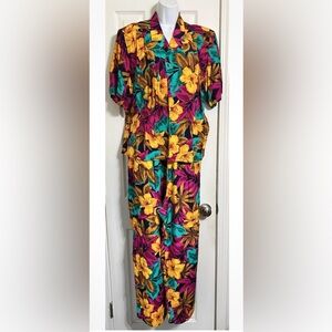 VINTAGE SK & COMPANY WOMENS 2 PC SIZE 12 & 14 RAYON TAHITIAN TROPICAL PANTS SET